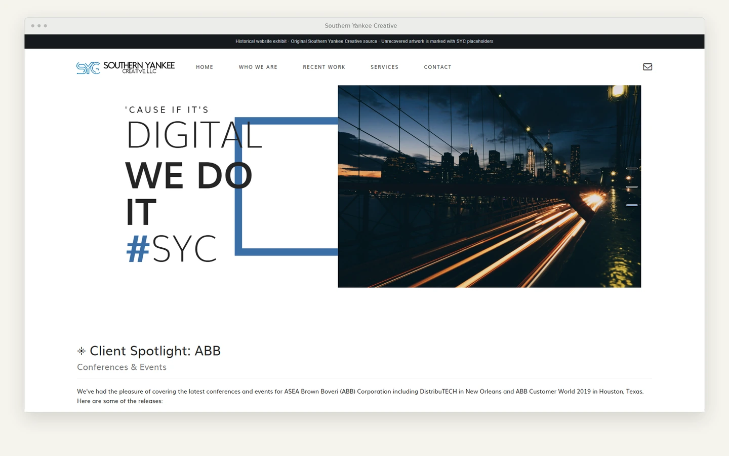 Southern Yankee Creative website shown in a browser presentation